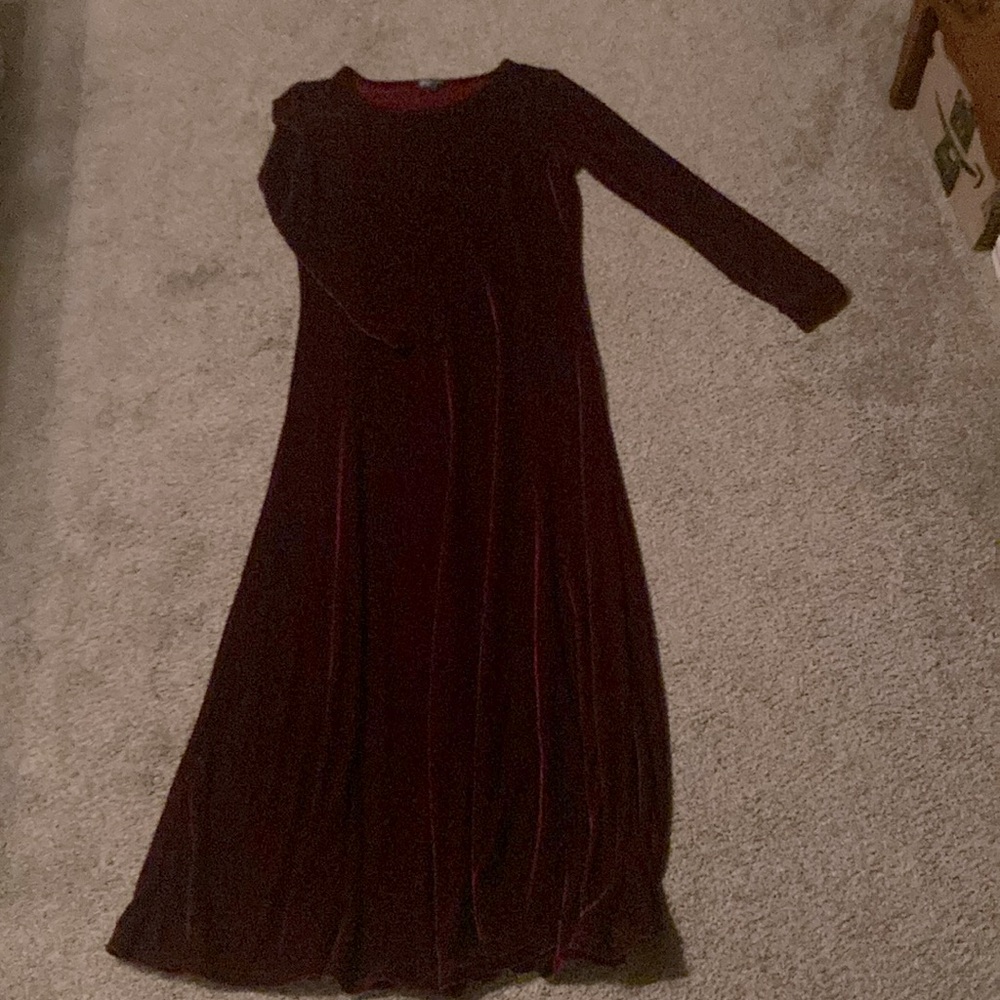 Floor length red velvet dress